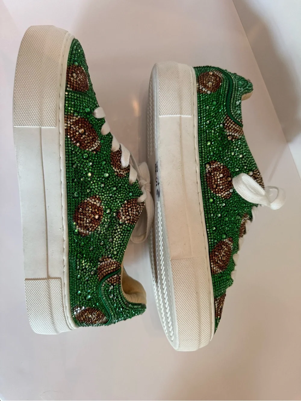 Betsey Johnson Green Crystal Football-Print Platform Sneakers